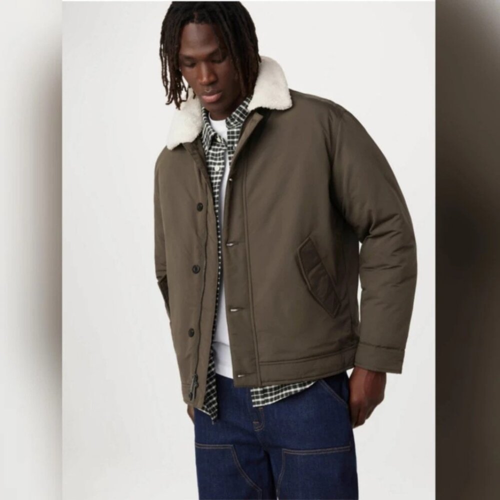Frank And Oak Aviator Jacket Men Green Sherpa Collar Thermore Insulated Sz Small